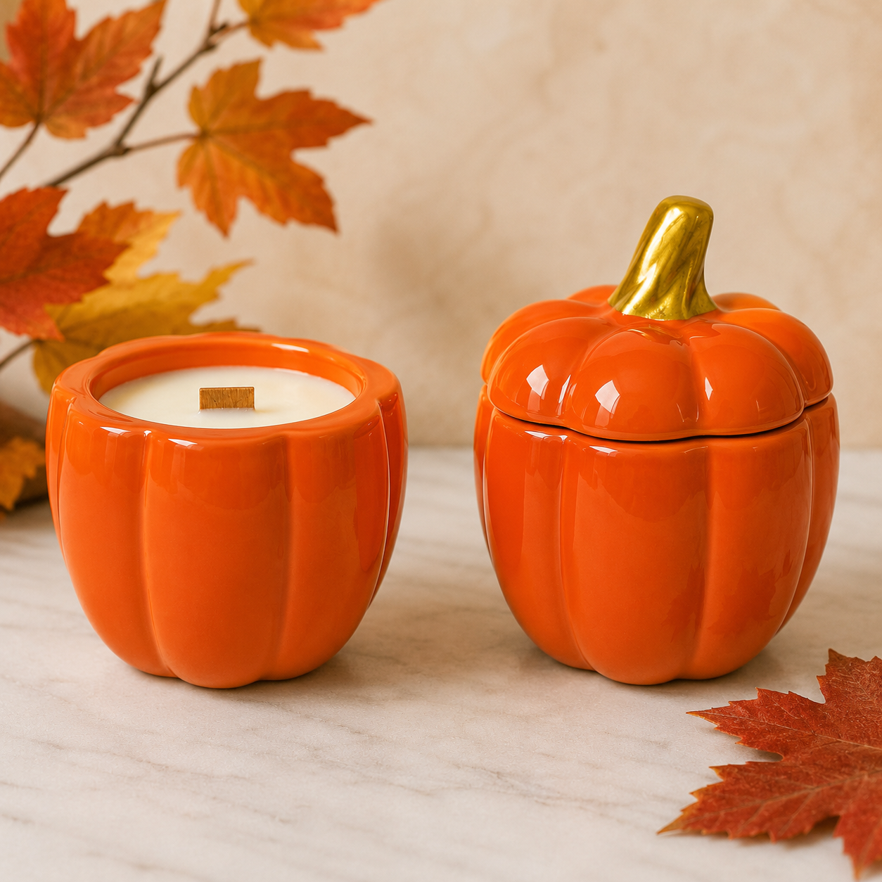 Orange Ceramic Pumpkin Candle - Pumpkin Chai Scent